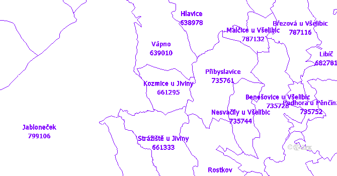 Katastrální mapa Kozmice u Jiviny - přehledová mapa katastrálního území