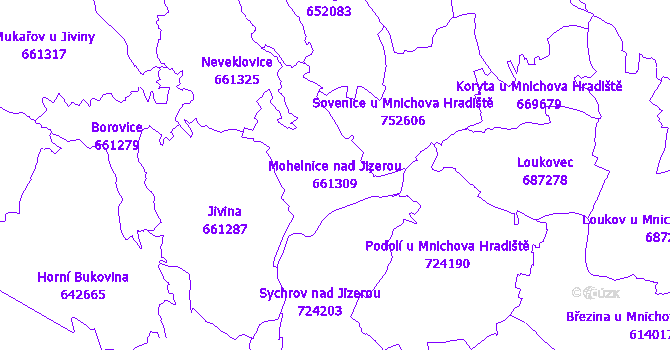 Katastrální mapa Mohelnice nad Jizerou - přehledová mapa katastrálního území