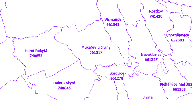 Katastrální mapa Mukařov u Jiviny - přehledová mapa katastrálního území