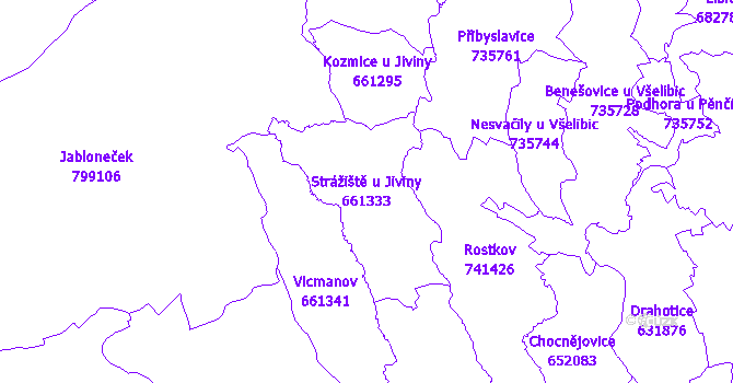 Katastrální mapa Strážiště u Jiviny - přehledová mapa katastrálního území