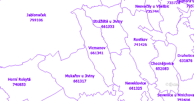 Katastrální mapa Vicmanov - přehledová mapa katastrálního území