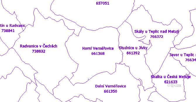 Katastrální mapa Horní Vernéřovice - přehledová mapa katastrálního území