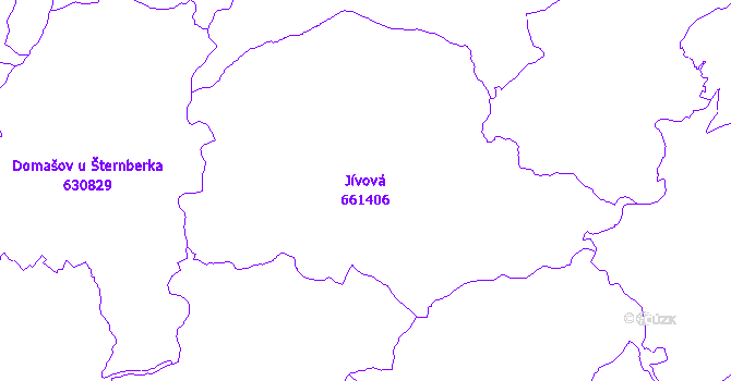 Katastrální mapa Jívová - přehledová mapa katastrálního území