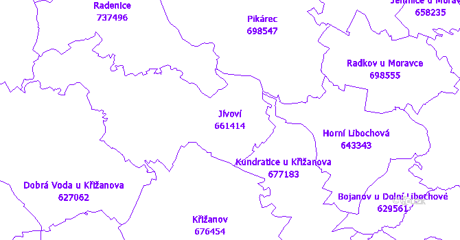 Katastrální mapa Jívoví - přehledová mapa katastrálního území