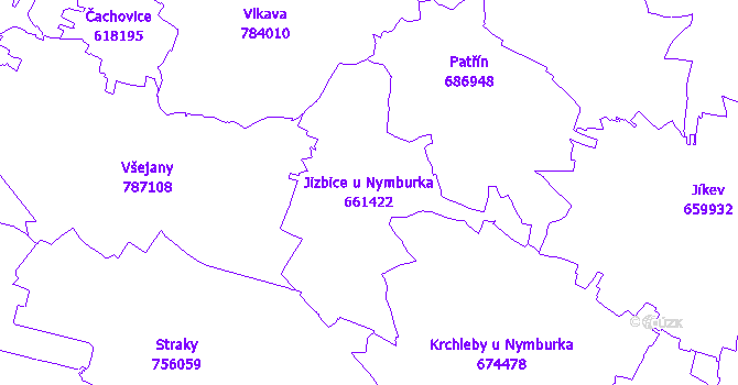 Katastrální mapa Jizbice u Nymburka - přehledová mapa katastrálního území