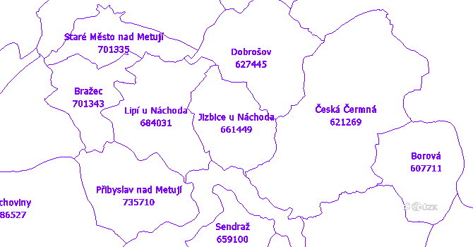Katastrální mapa Jizbice u Náchoda - přehledová mapa katastrálního území