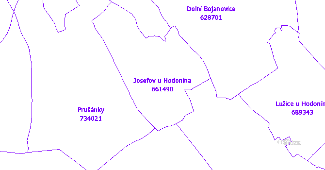 Katastrální mapa Josefov u Hodonína - přehledová mapa katastrálního území