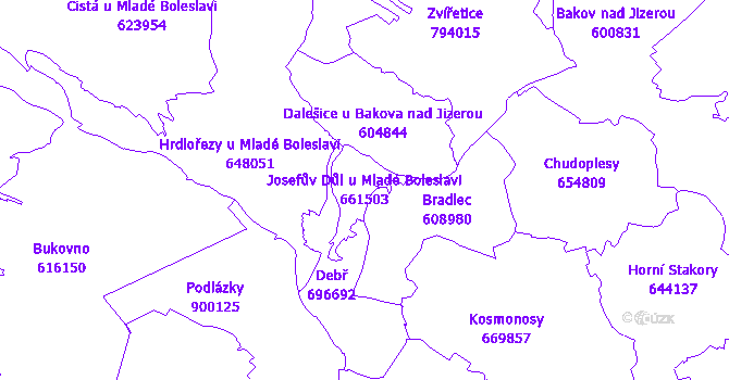Katastrální mapa Josefův Důl u Mladé Boleslavi - přehledová mapa katastrálního území