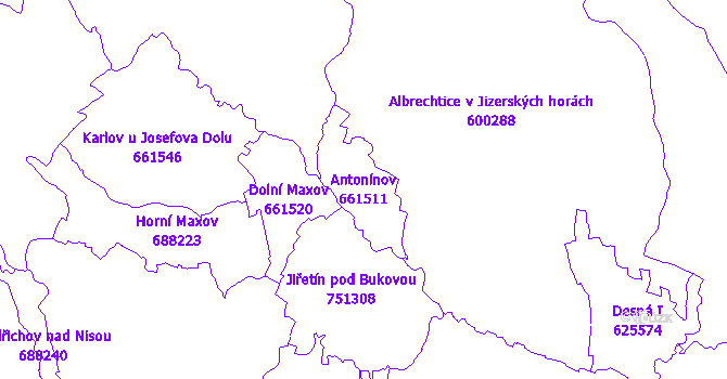 Katastrální mapa Antonínov - přehledová mapa katastrálního území