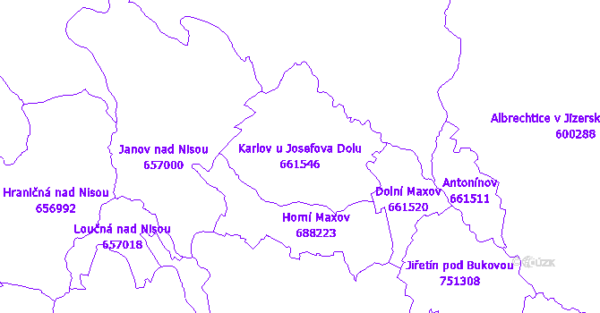 Katastrální mapa Karlov u Josefova Dolu - přehledová mapa katastrálního území