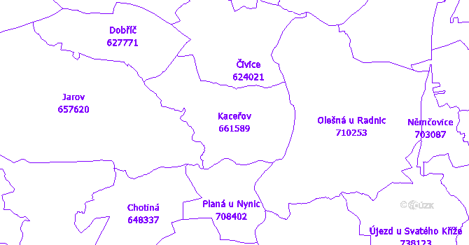 Katastrální mapa Kaceřov - přehledová mapa katastrálního území