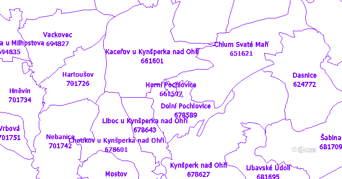 Katastrální mapa Horní Pochlovice - přehledová mapa katastrálního území