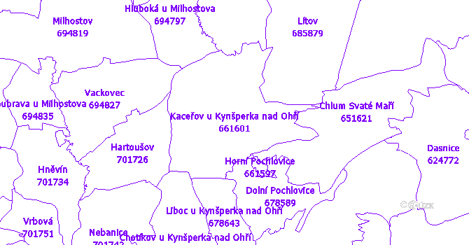 Katastrální mapa Kaceřov u Kynšperka nad Ohří - přehledová mapa katastrálního území