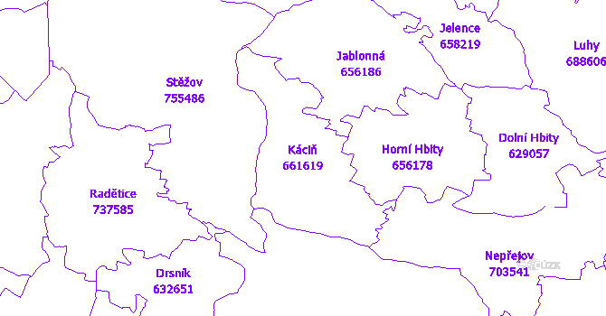 Katastrální mapa Káciň - přehledová mapa katastrálního území