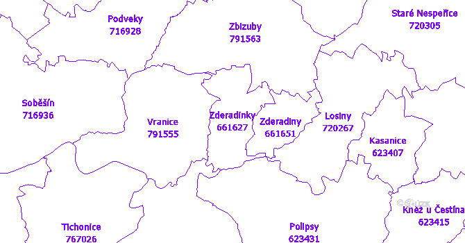 Katastrální mapa Zderadinky