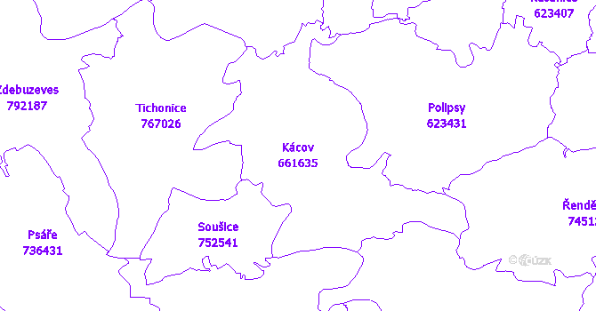 Katastrální mapa Kácov - přehledová mapa katastrálního území