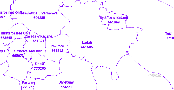 Katastrální mapa Kadaň - přehledová mapa katastrálního území