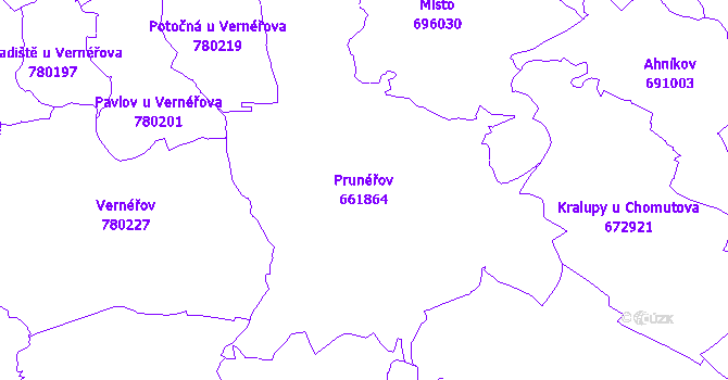 Katastrální mapa Prunéřov - přehledová mapa katastrálního území