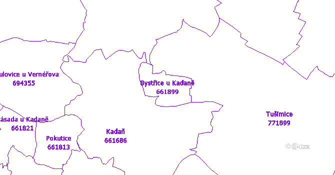 Katastrální mapa Bystřice u Kadaně - přehledová mapa katastrálního území
