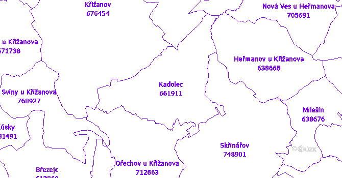Katastrální mapa Kadolec - přehledová mapa katastrálního území