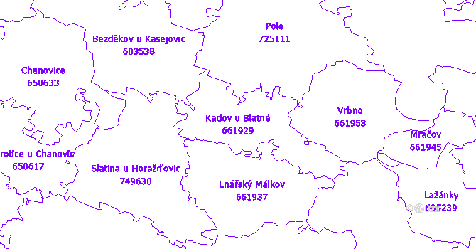 Katastrální mapa Kadov u Blatné - přehledová mapa katastrálního území