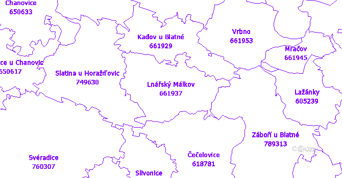 Katastrální mapa Lnářský Málkov - přehledová mapa katastrálního území