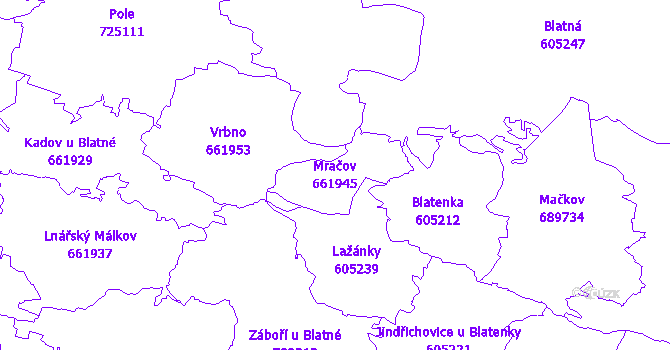 Katastrální mapa Mračov - přehledová mapa katastrálního území