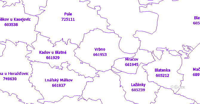 Katastrální mapa Vrbno - přehledová mapa katastrálního území