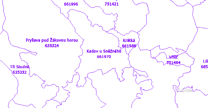 Katastrální mapa Kadov u Sněžného - přehledová mapa katastrálního území