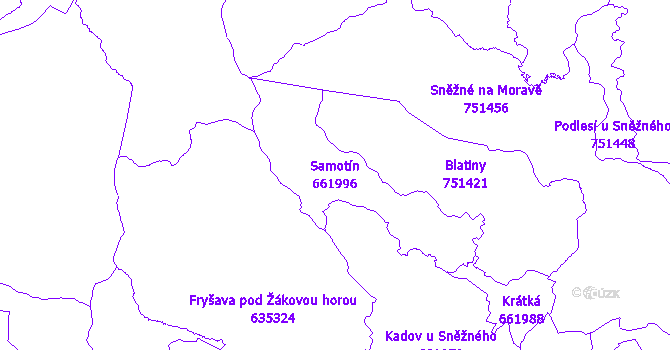 Katastrální mapa Samotín - přehledová mapa katastrálního území
