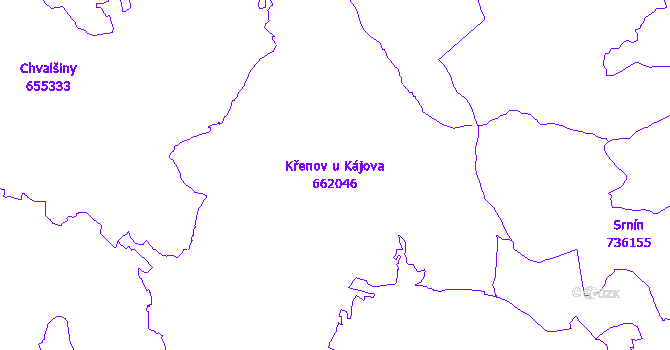 Katastrální mapa Křenov u Kájova - přehledová mapa katastrálního území
