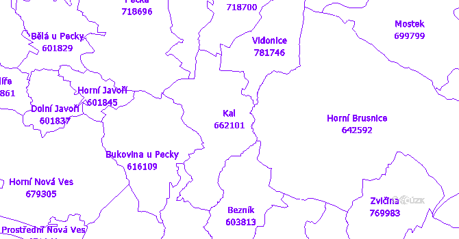 Katastrální mapa Kal - přehledová mapa katastrálního území