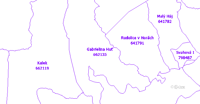 Katastrální mapa Gabrielina Huť - přehledová mapa katastrálního území