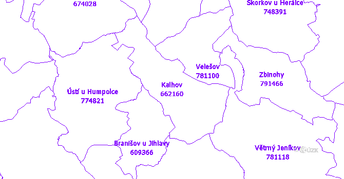 Katastrální mapa Kalhov - přehledová mapa katastrálního území