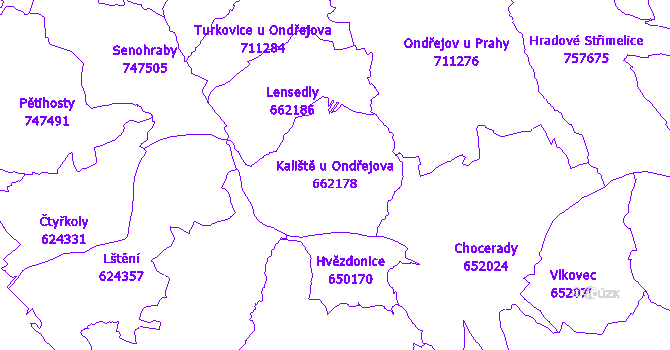 Katastrální mapa Kaliště u Ondřejova - přehledová mapa katastrálního území