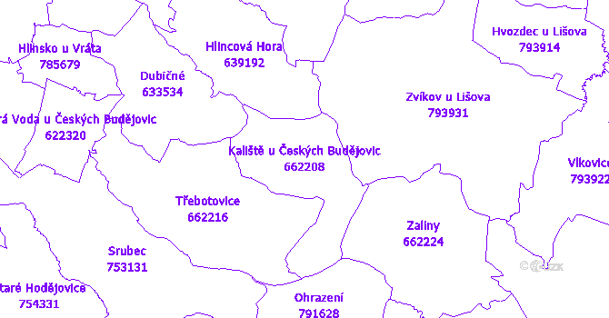 Katastrální mapa Kaliště u Českých Budějovic