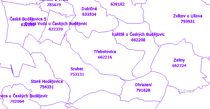 Katastrální mapa Třebotovice - přehledová mapa katastrálního území