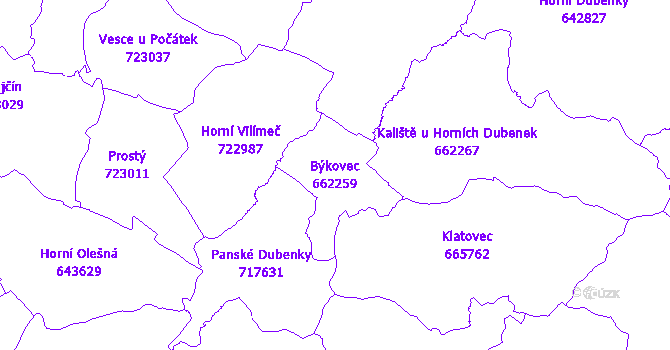 Katastrální mapa Býkovec - přehledová mapa katastrálního území