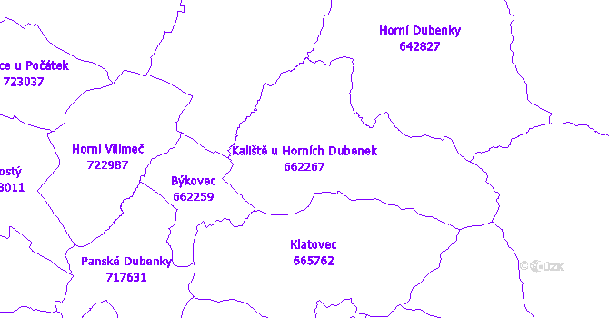 Katastrální mapa Kaliště u Horních Dubenek - přehledová mapa katastrálního území