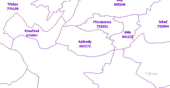Katastrální mapa Kalivody - přehledová mapa katastrálního území