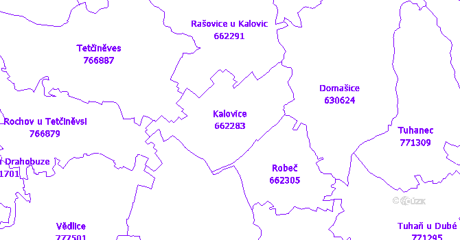 Katastrální mapa Kalovice - přehledová mapa katastrálního území