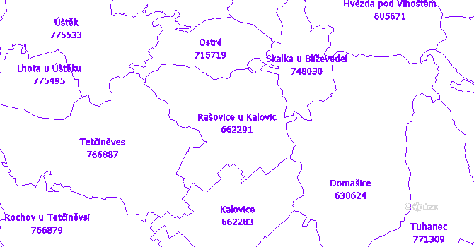 Katastrální mapa Rašovice u Kalovic - přehledová mapa katastrálního území