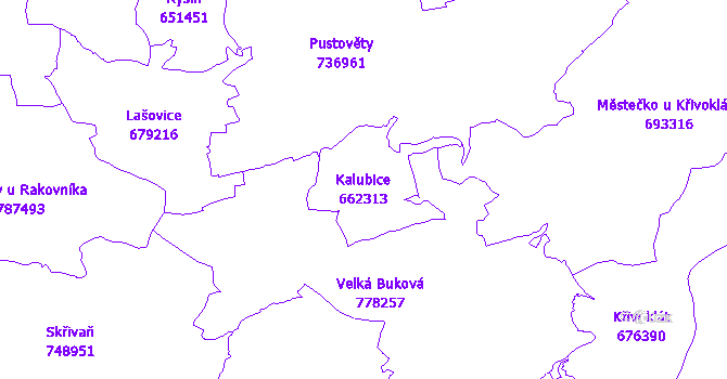 Katastrální mapa Kalubice - přehledová mapa katastrálního území