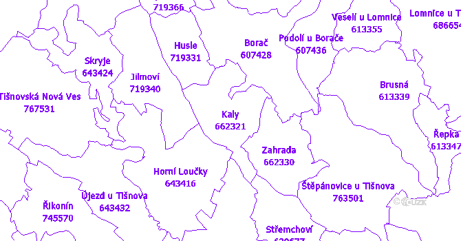 Katastrální mapa Kaly - přehledová mapa katastrálního území