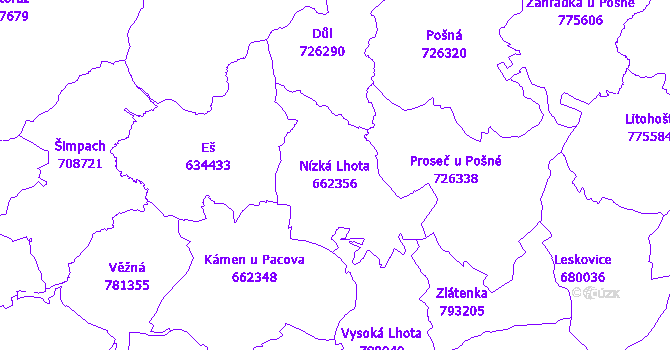 Katastrální mapa Nízká Lhota - přehledová mapa katastrálního území