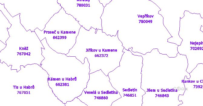 Katastrální mapa Jiříkov u Kamene - přehledová mapa katastrálního území