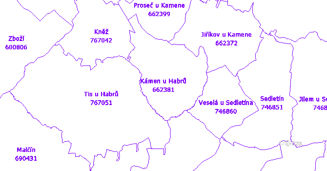 Katastrální mapa Kámen u Habrů - přehledová mapa katastrálního území