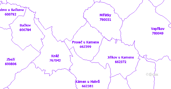 Katastrální mapa Proseč u Kamene - přehledová mapa katastrálního území