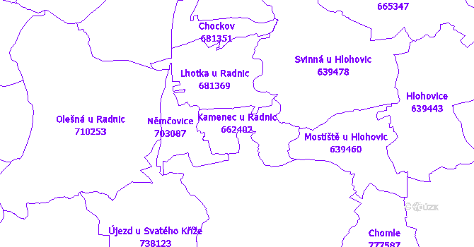 Katastrální mapa Kamenec u Radnic - přehledová mapa katastrálního území