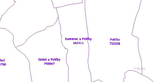 Katastrální mapa Kamenec u Poličky - přehledová mapa katastrálního území